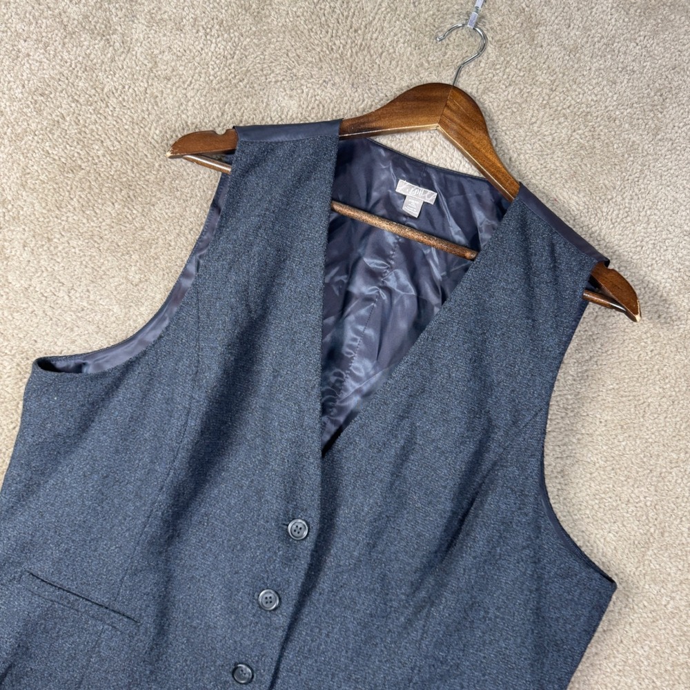 J. Jill Vest Womens XL Petite Gray Wool Blend Stretch Button Front Cinch Back